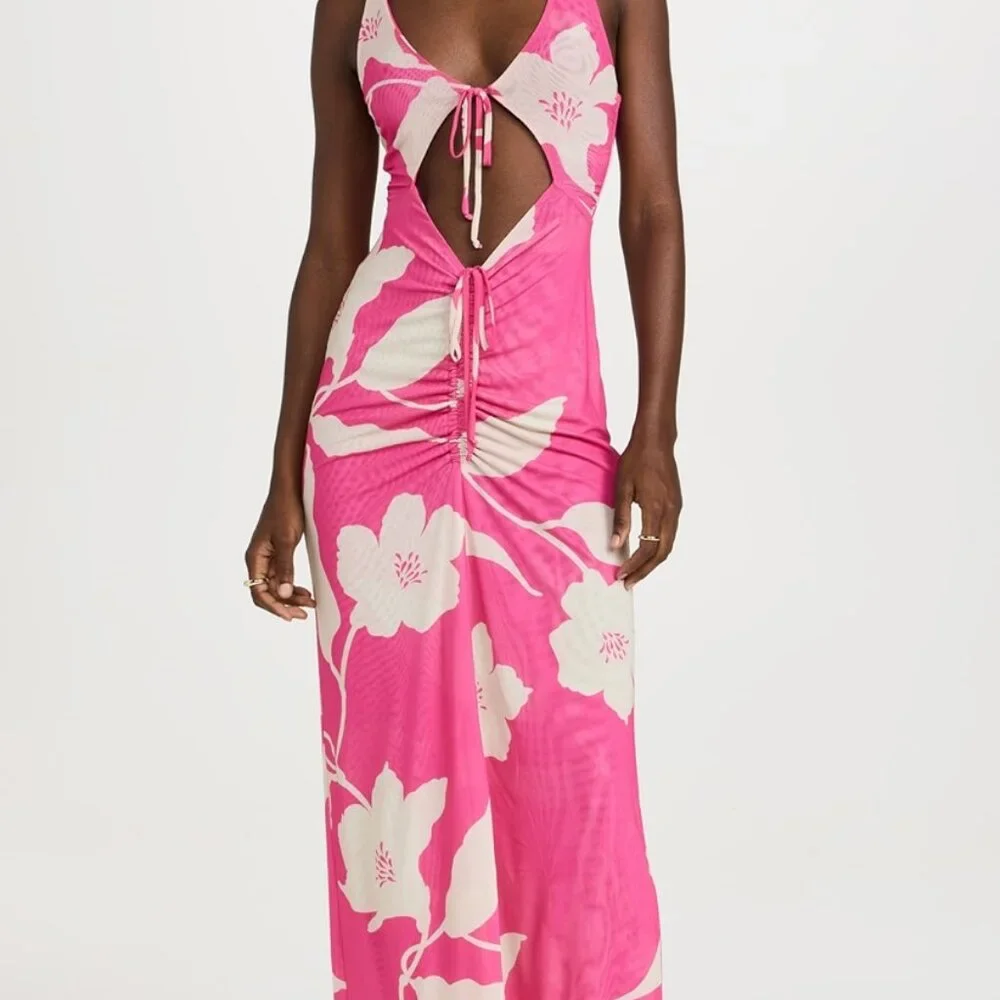 RESA Pink and Cream Floral Cutout Maxi Dress - Picture 2 of 7
